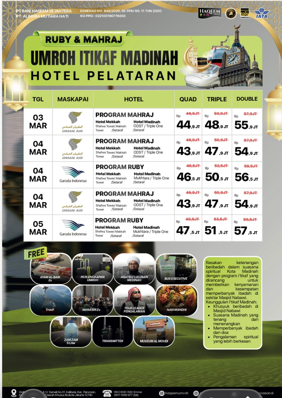 Flyer Haqeem Group Itikaf Madinah: Ruby & Mahraj 2027